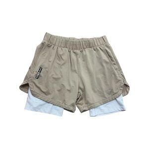 YoungLA Beige Compression Line Athletic Shorts Men's Sm Polyester Spandex Blend